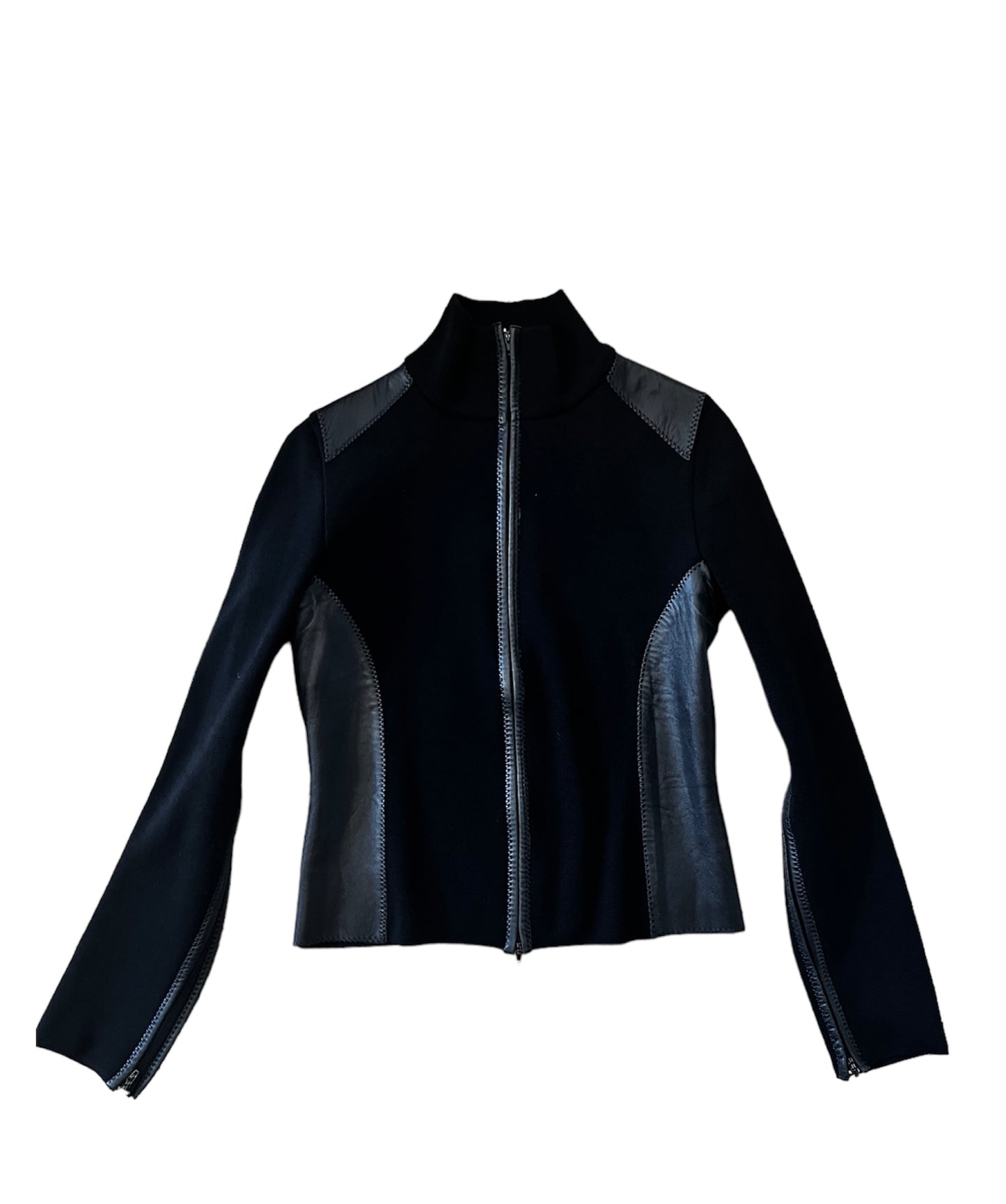 Fitted Wool Jacket With Leather Details #5112