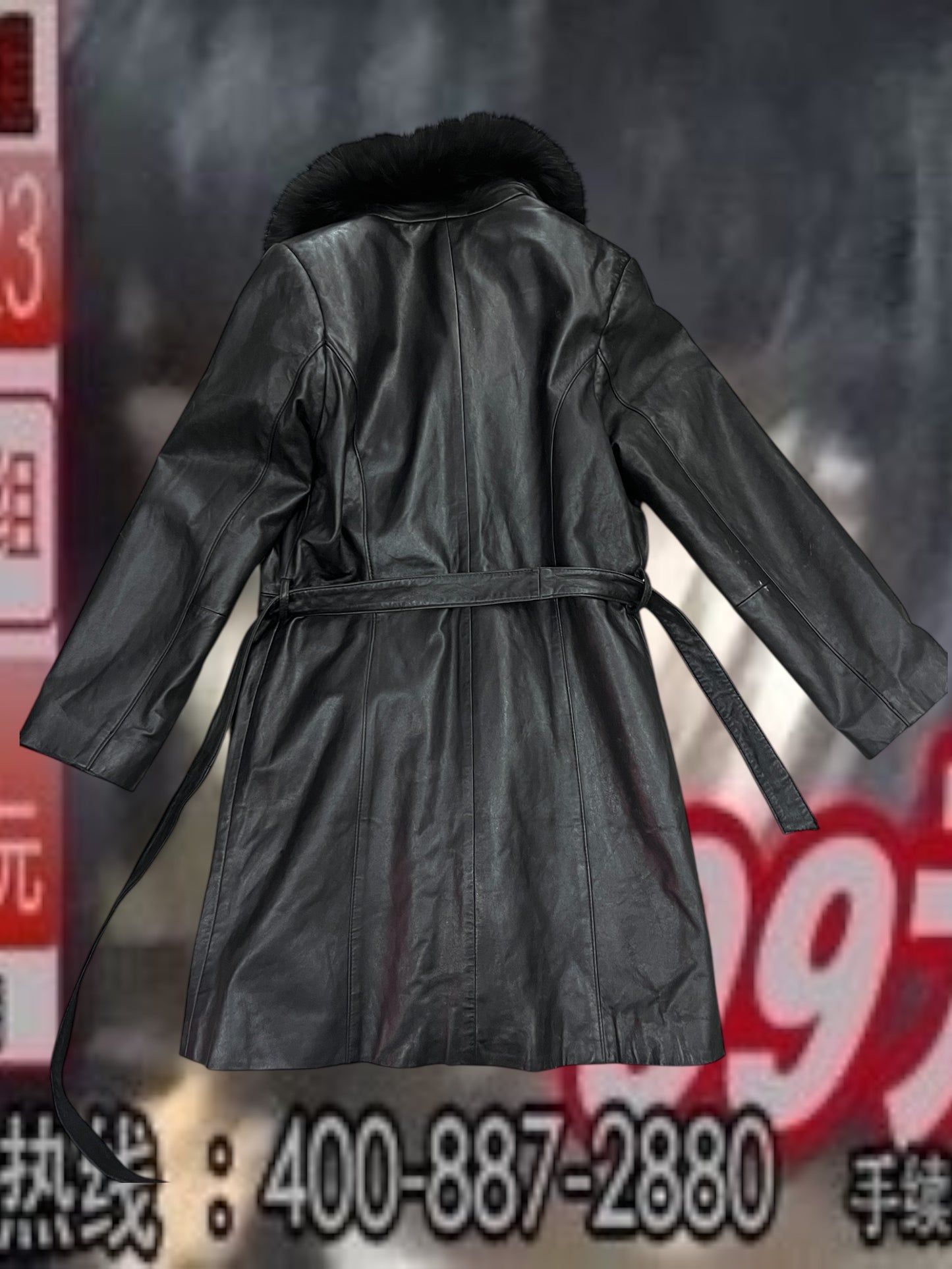 Fur Leather Coat #10377