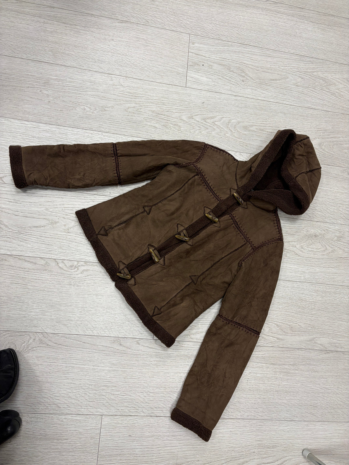 Vintage Morgan Hooded Faux Shearling Jacket #13340