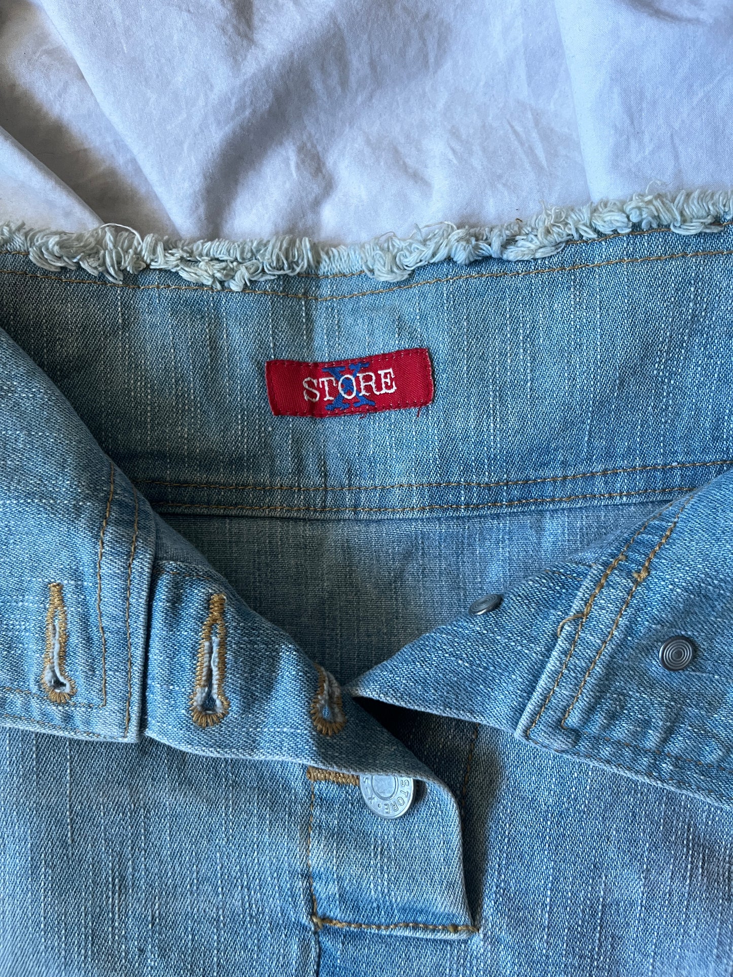 Light Denim Patchwork Cotton Skirt S-M #3506