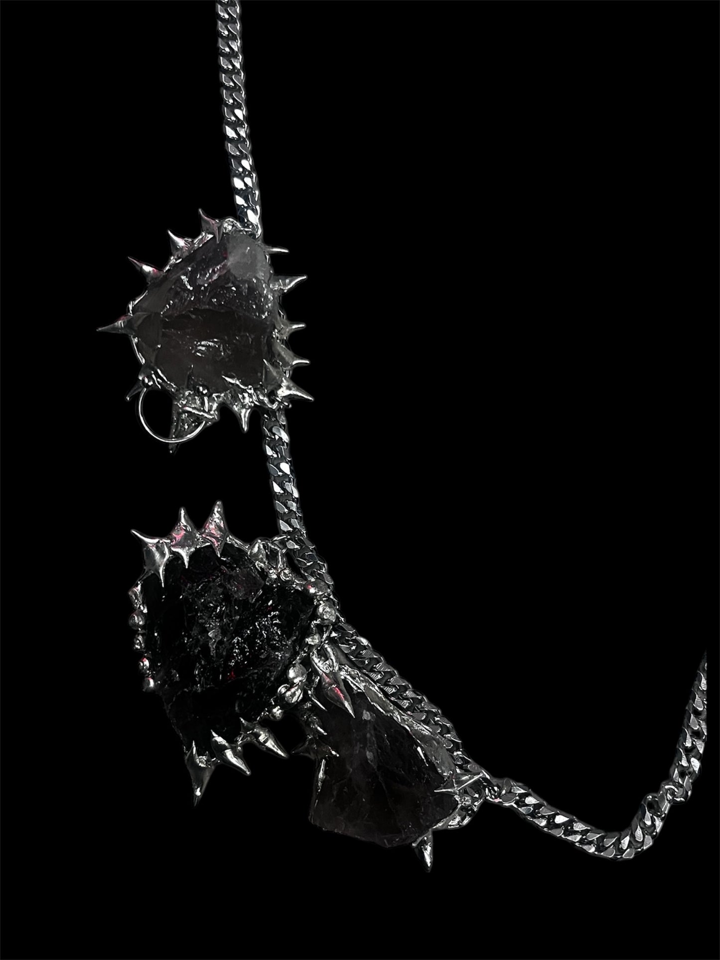 Triple Obsidian Spike Collar #10769