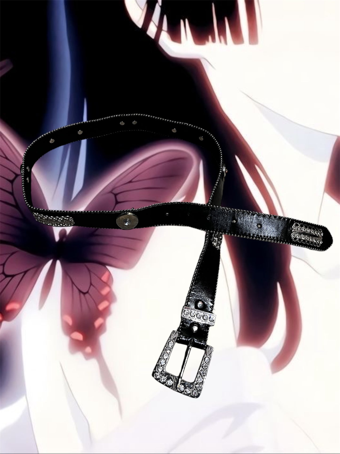 Studded Black Belt with Rhinestone Buckle #6048
