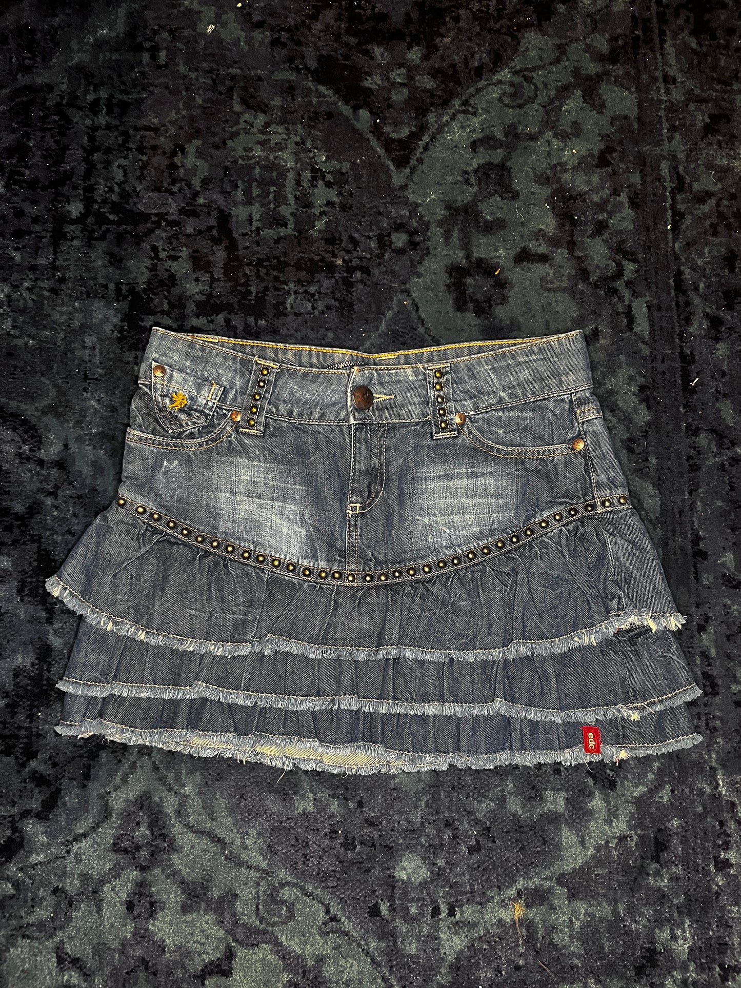 Denim ruffle-mini Skirt #9773