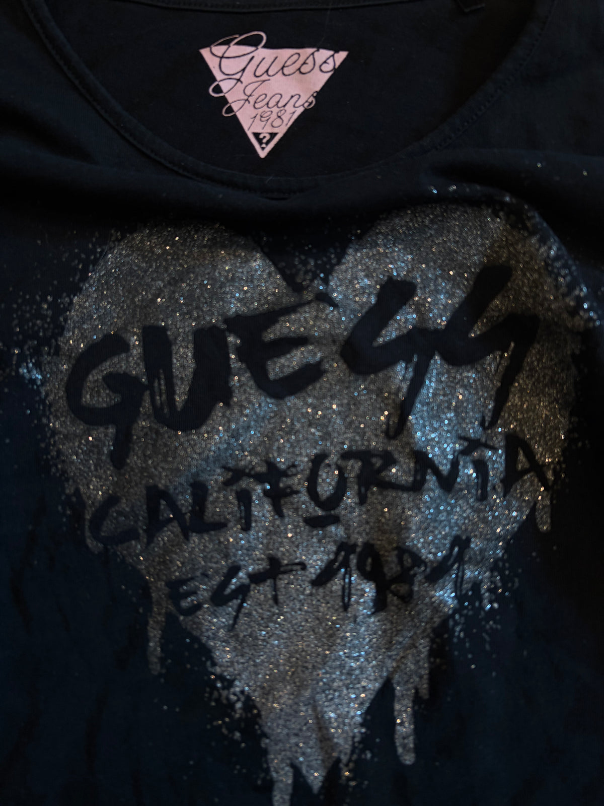 Y2k Guess Black Graphic Asymmetrical Longsleeve #13376