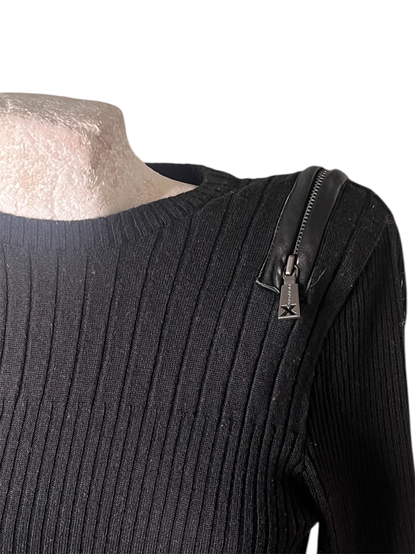 Richmond X Black Ribbed Knit Sweater with Zip Shoulder Detail #11599