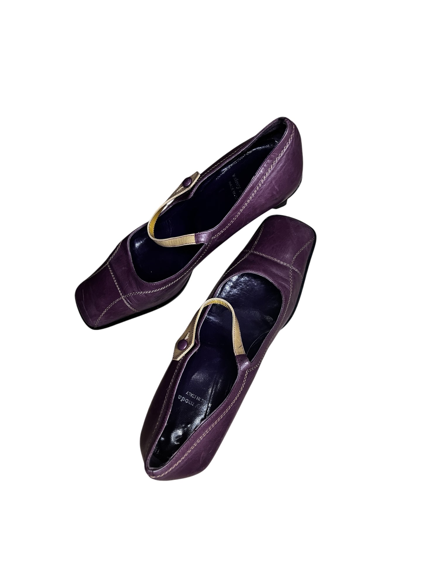 Square Lilac Vintage Italian Leather Kitten Ballerinas 38 #7343