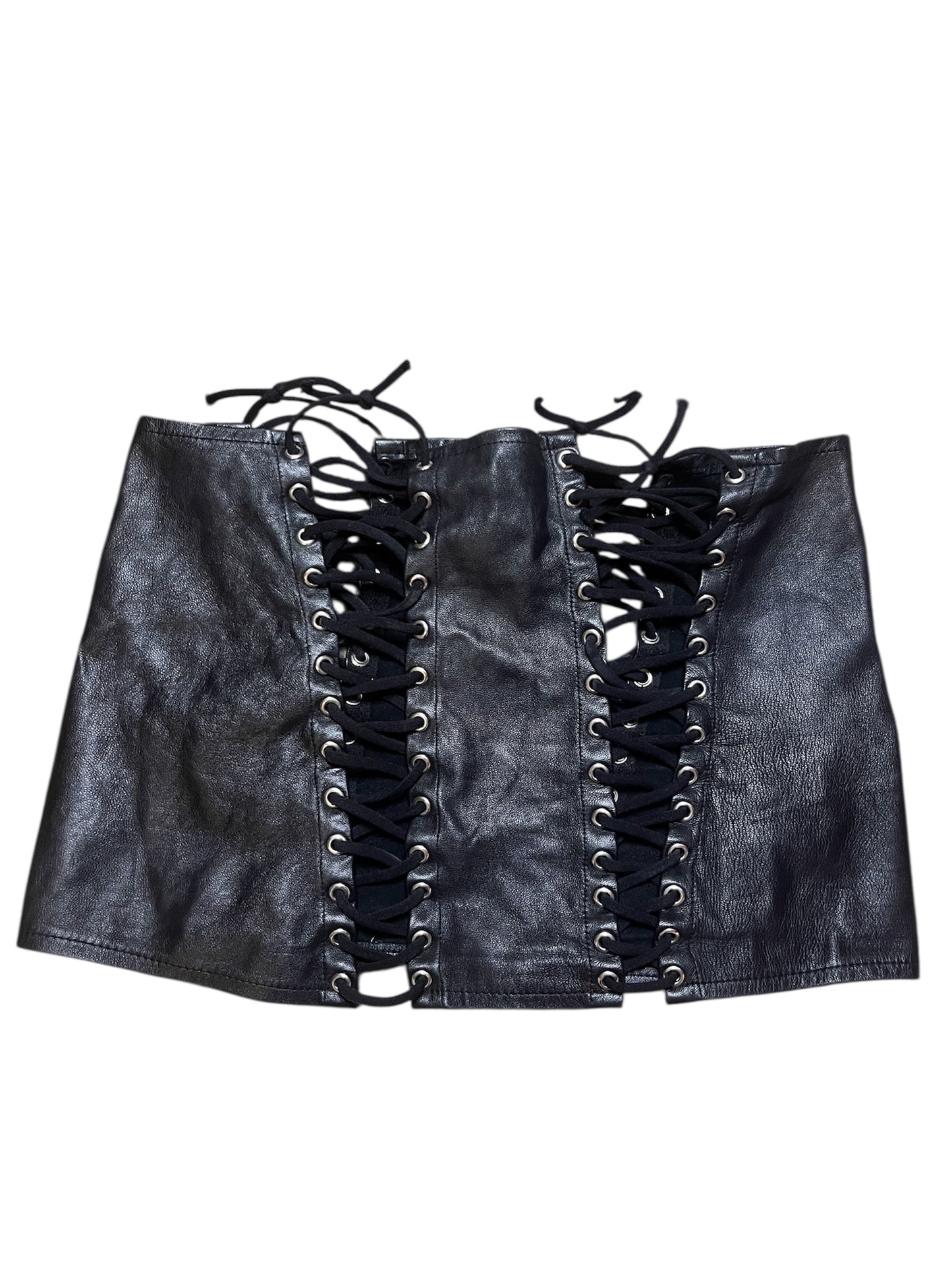 Black genuine leather mini skirt #11274