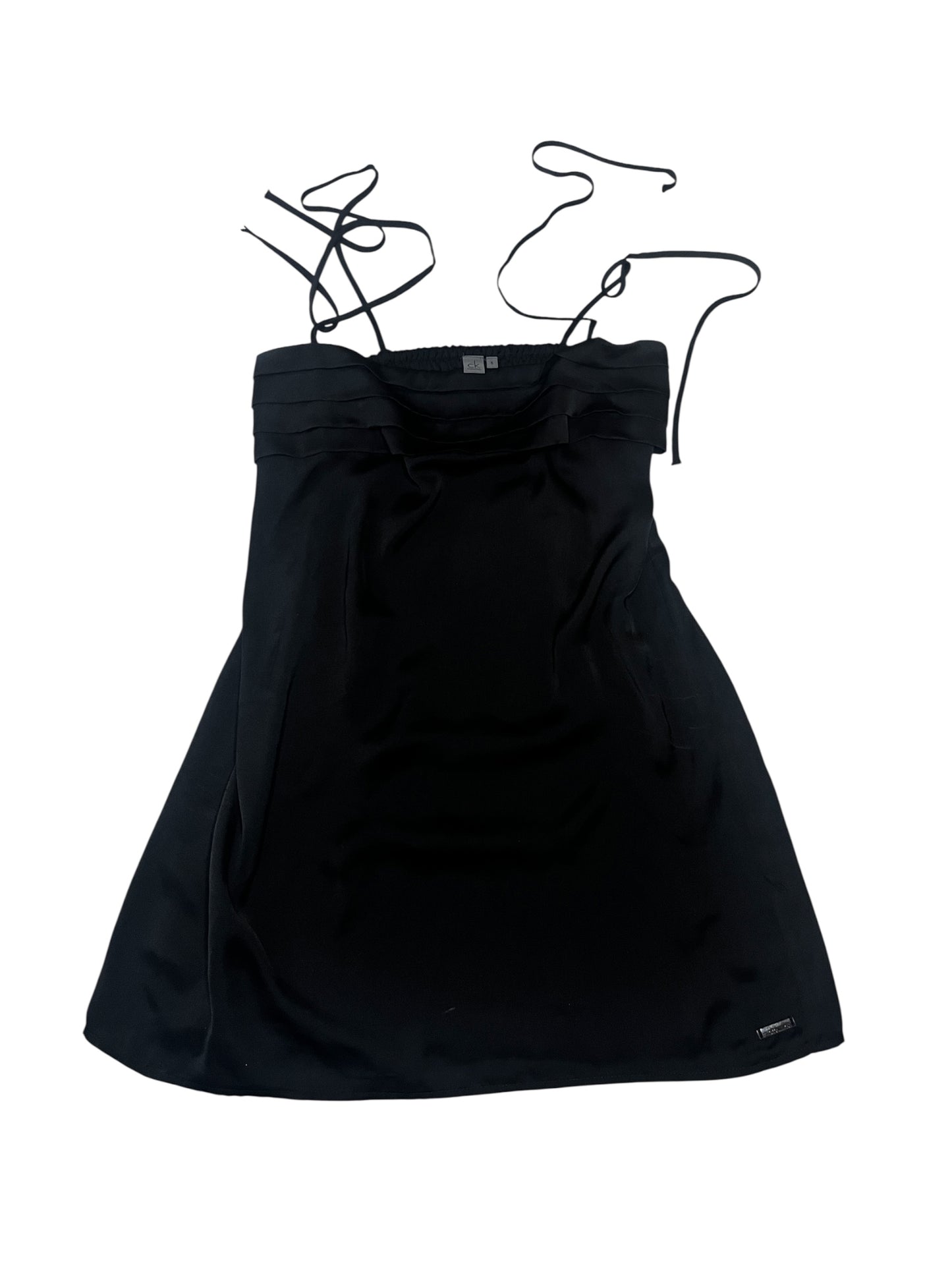 Black Satin Mini Dress with Tie Straps #9217