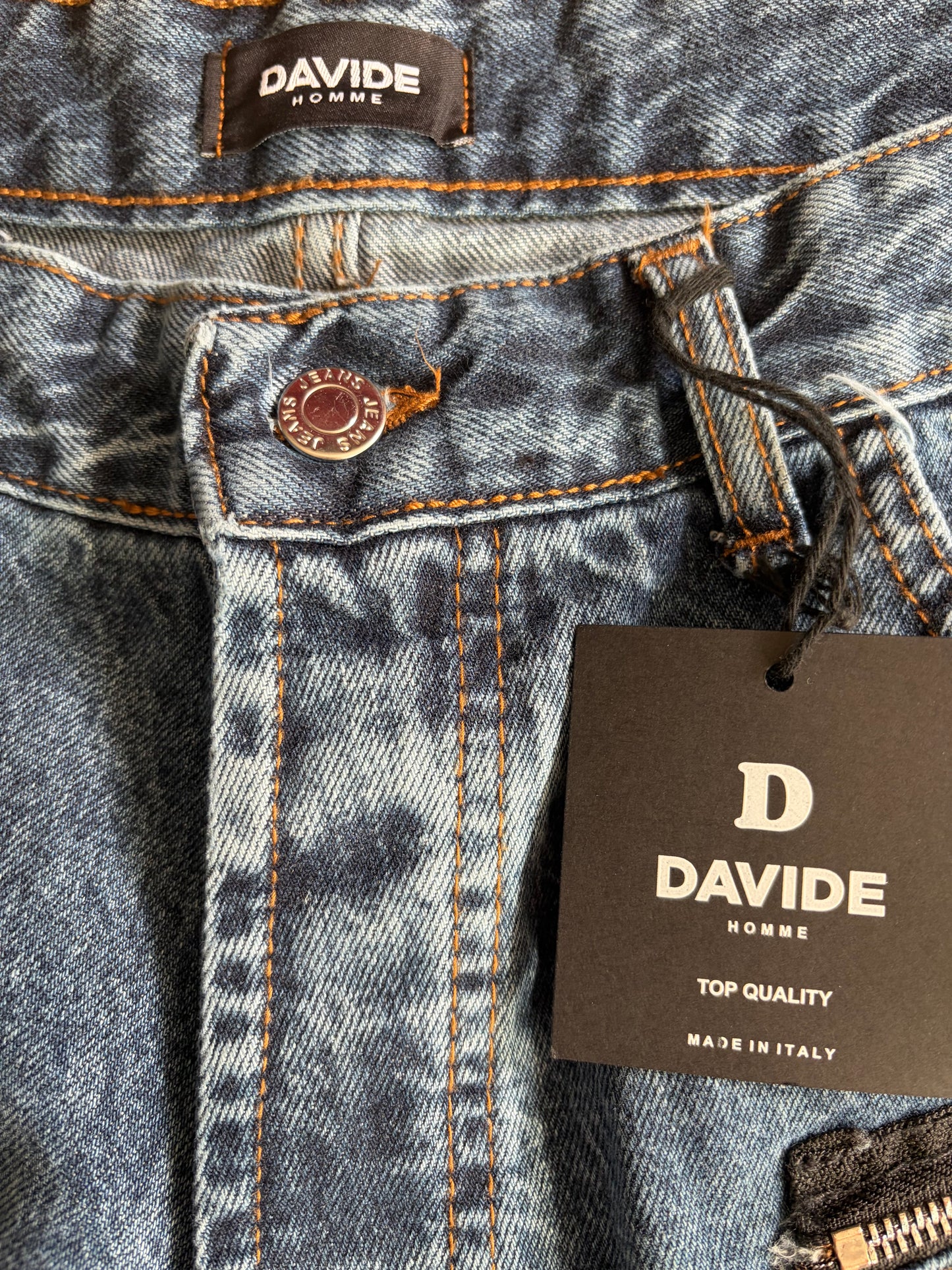 Davide Homme Multi-Zip Acid-Wash Denim Shorts #13241
