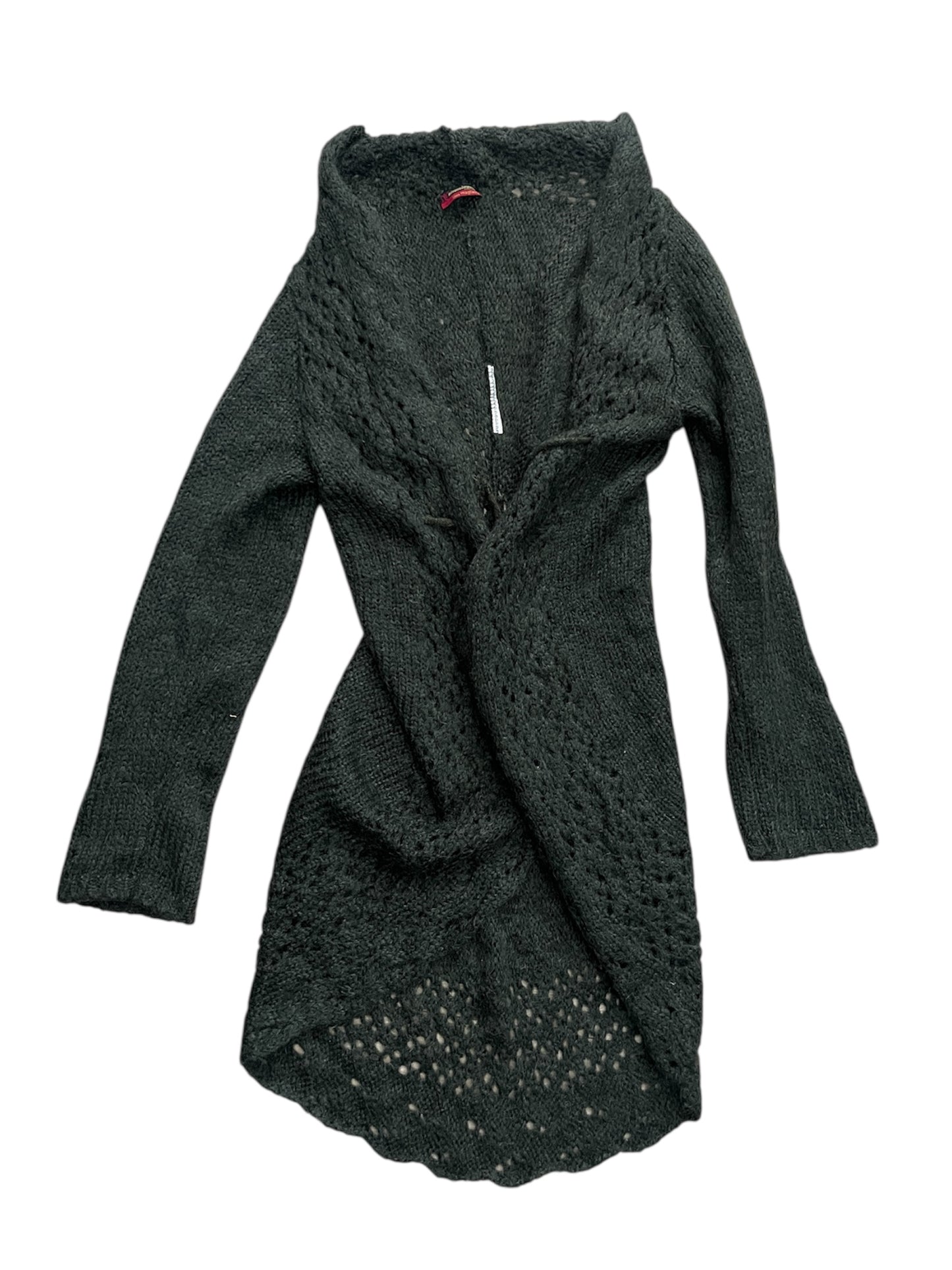 Italian Open-Knit Wrap Cardigan — Moss Green #11303