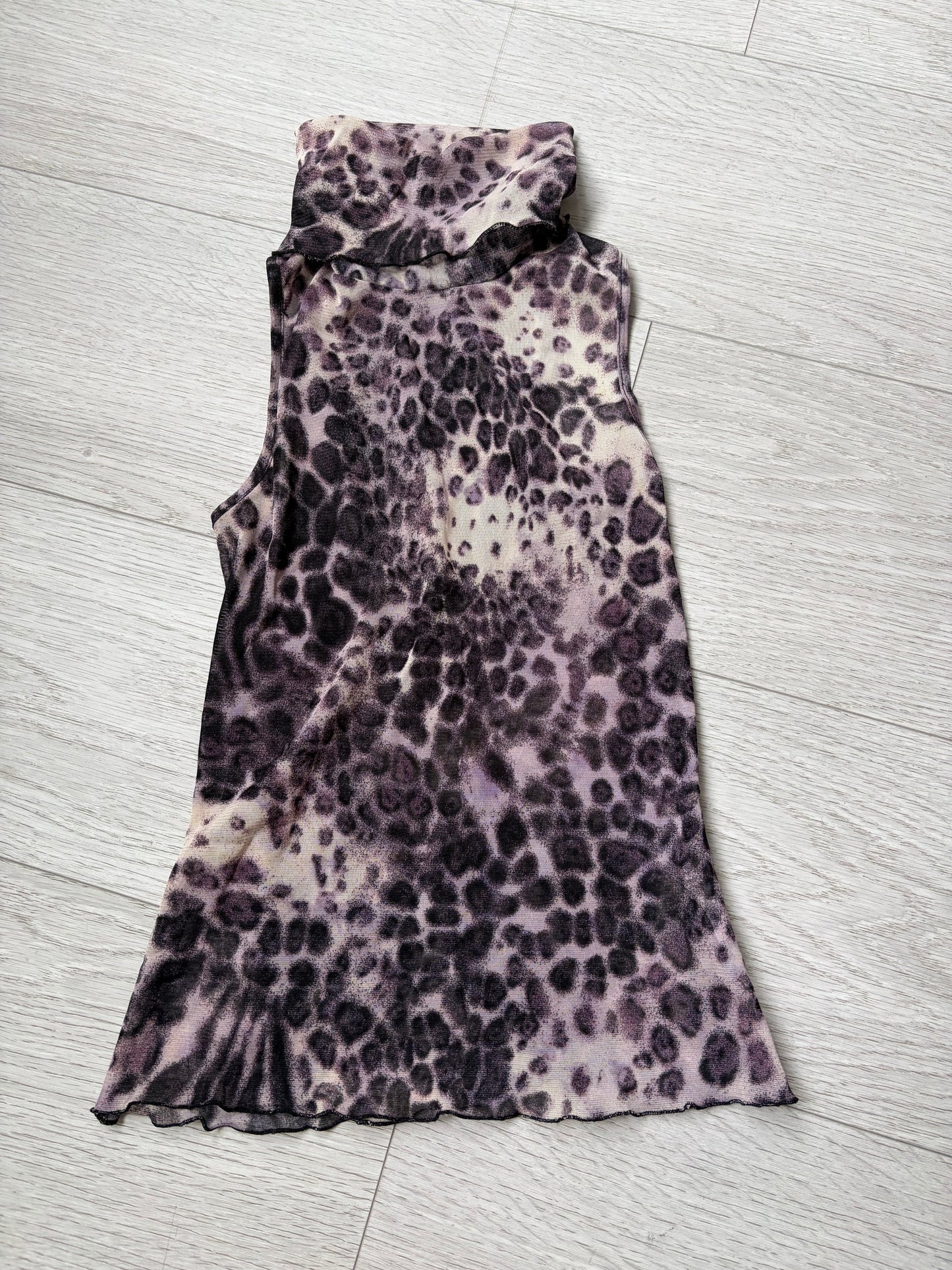 Tiziana Leopard-Print Mesh Turtleneck Top #13202