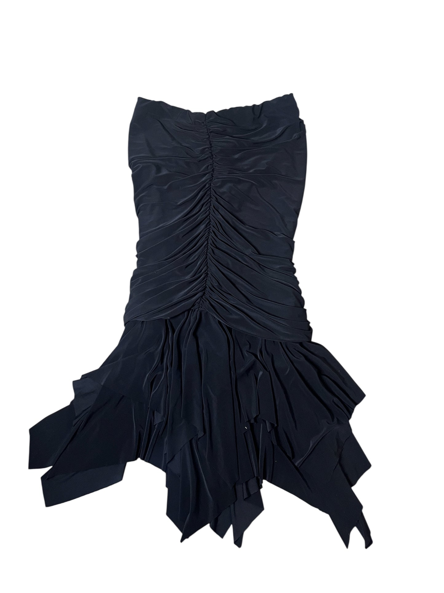 Black Strapless Ruched Cocktail Dress with Asymmetric Hem #11602