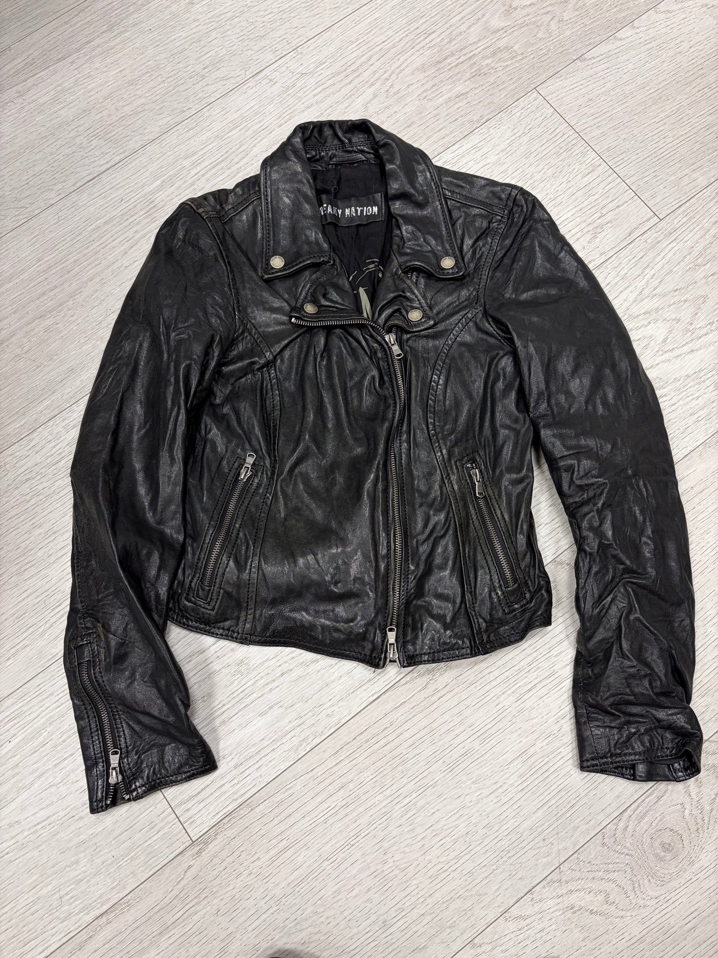 Freaky Nation Fitted Leather Biker Jacket #13325