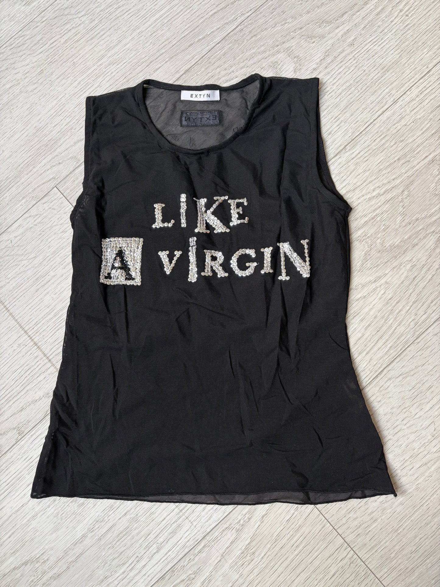 Extyn Y2K “Like a Virgin” Rhinestone Mesh Top #13210
