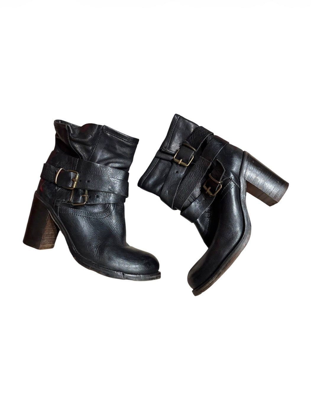 Vintage Buckle Leather Boots 39 #13706