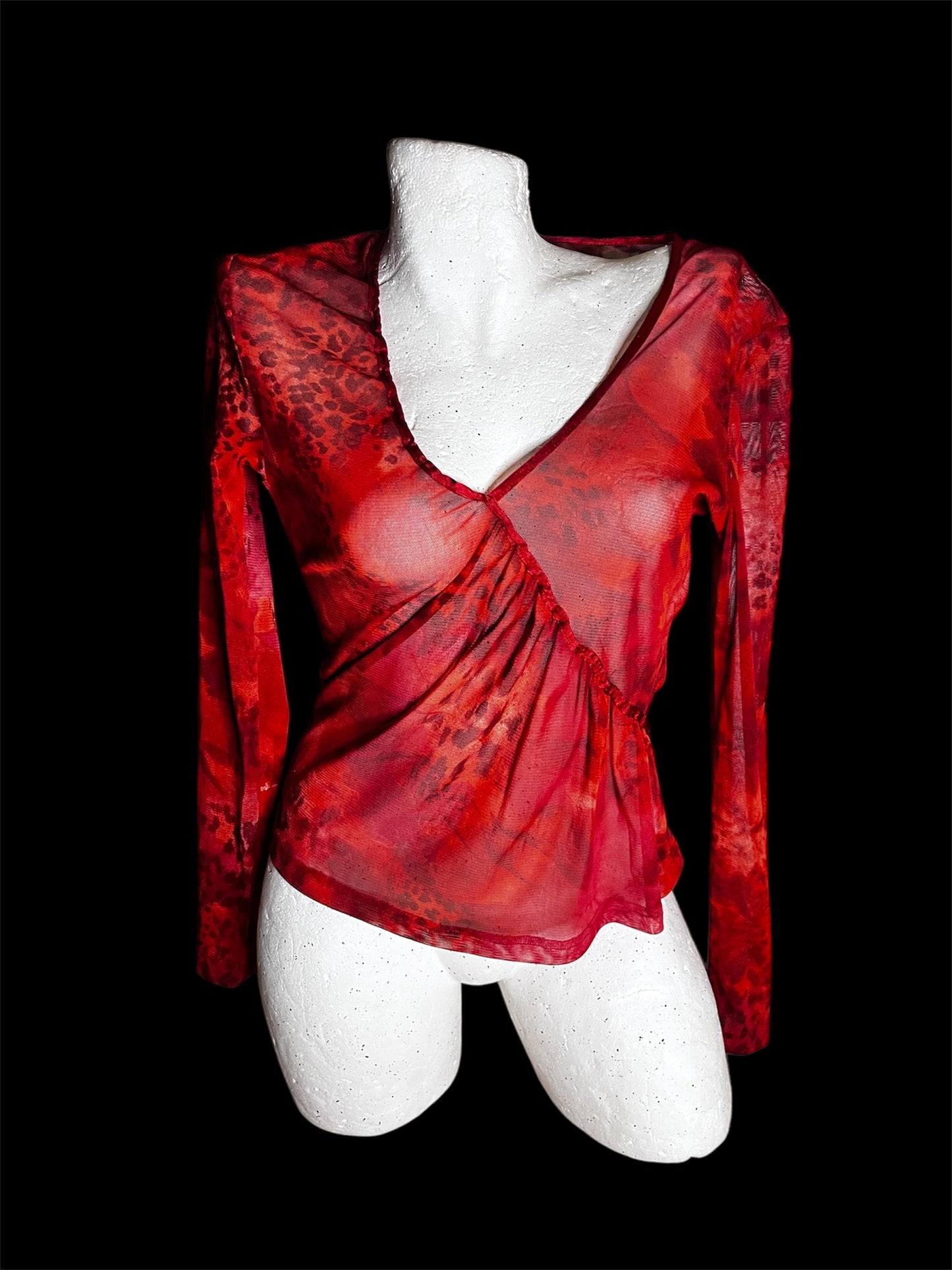 Red Animal Print Mesh Top #6946