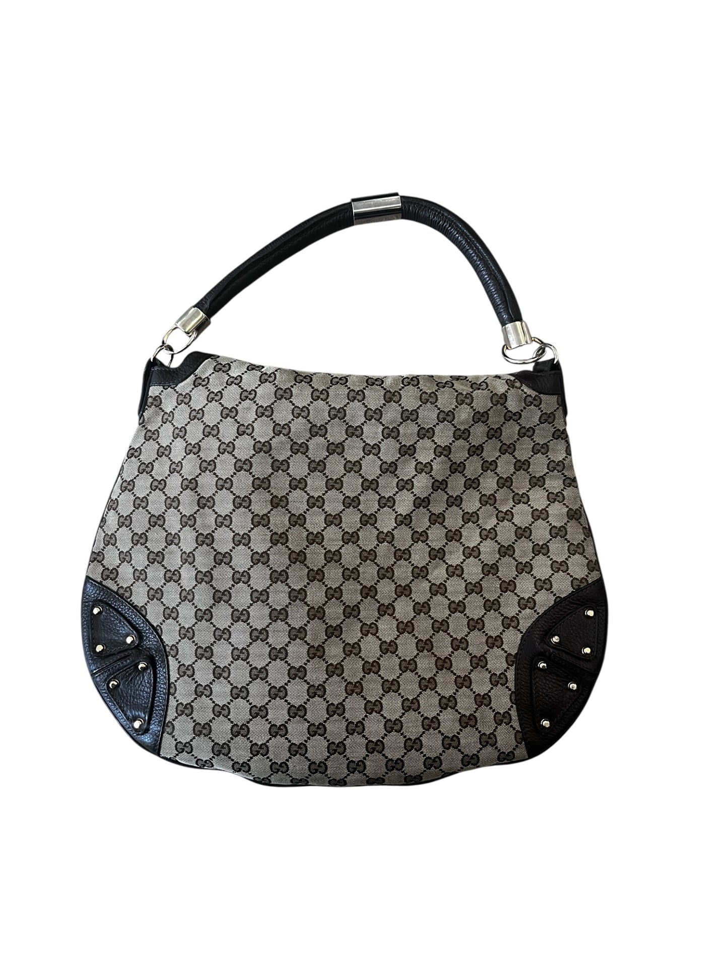 Gucci Medium Indy Top Handle Bag – GG Canvas & Black Leather #9250