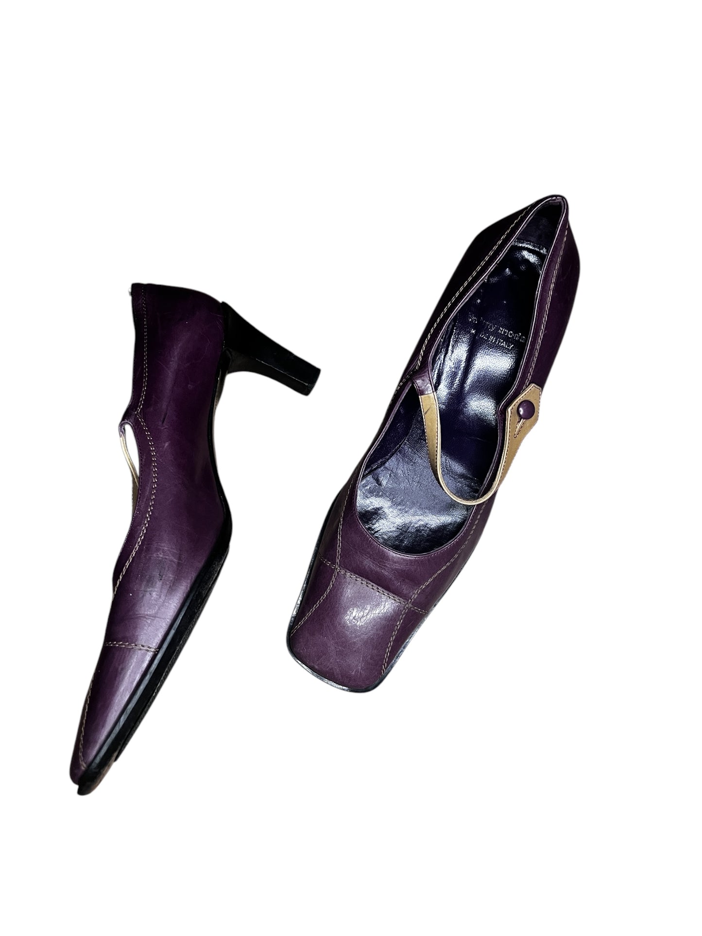 Square Lilac Vintage Italian Leather Kitten Ballerinas 38 #7343
