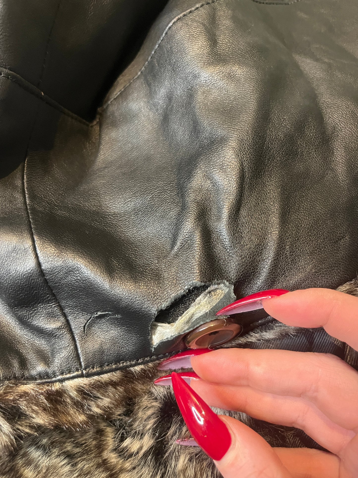 Leather Coat with Faux Fur Collar #11306