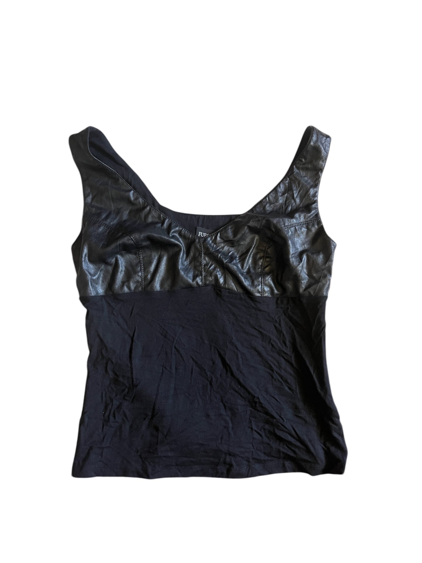 Black Leather Panel Tank Top #12202