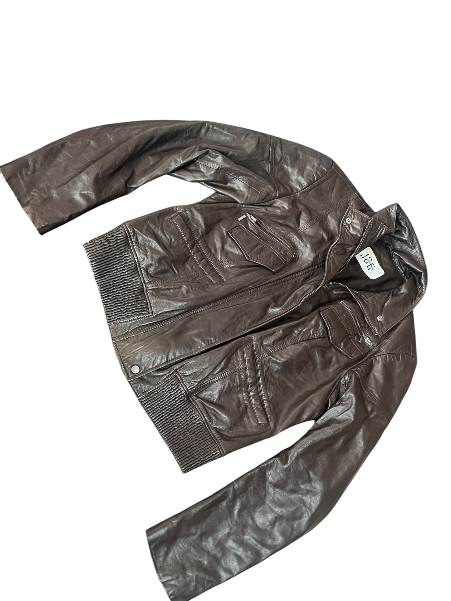 Y2K Brown Leather Moto Jacket #11889