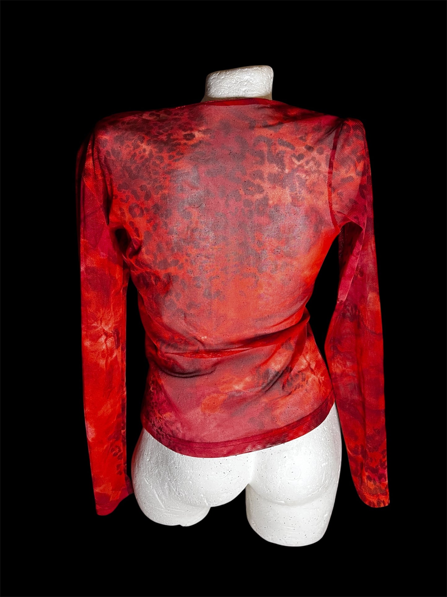 Red Animal Print Mesh Top #6946