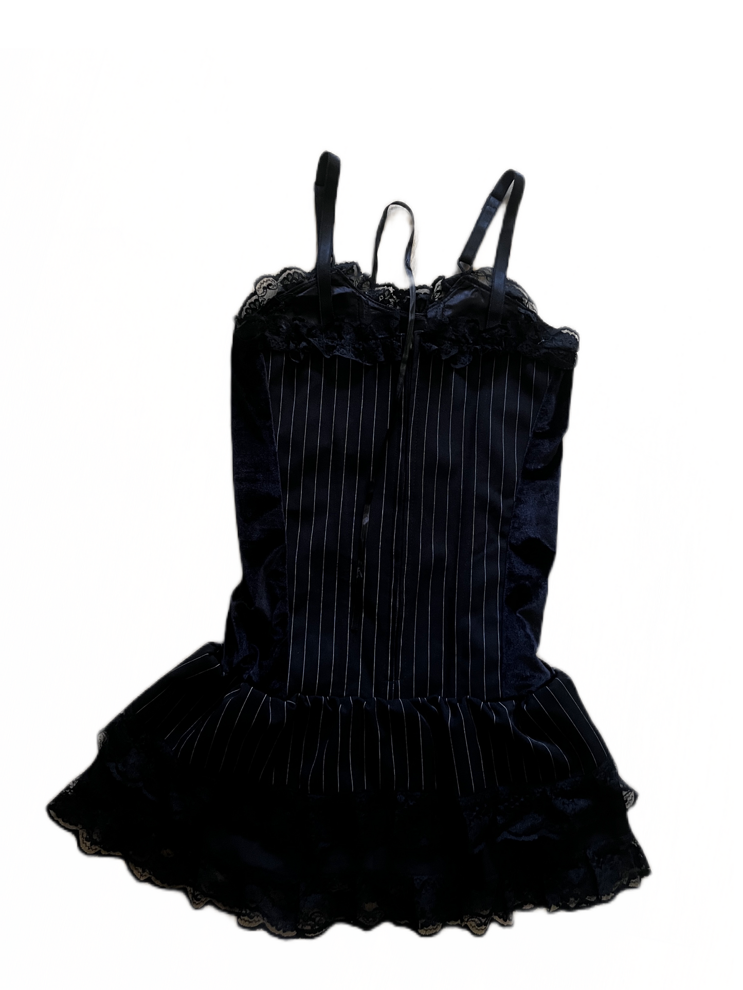 Gothic Black Viscose Pinstripe Dress M/L #4724