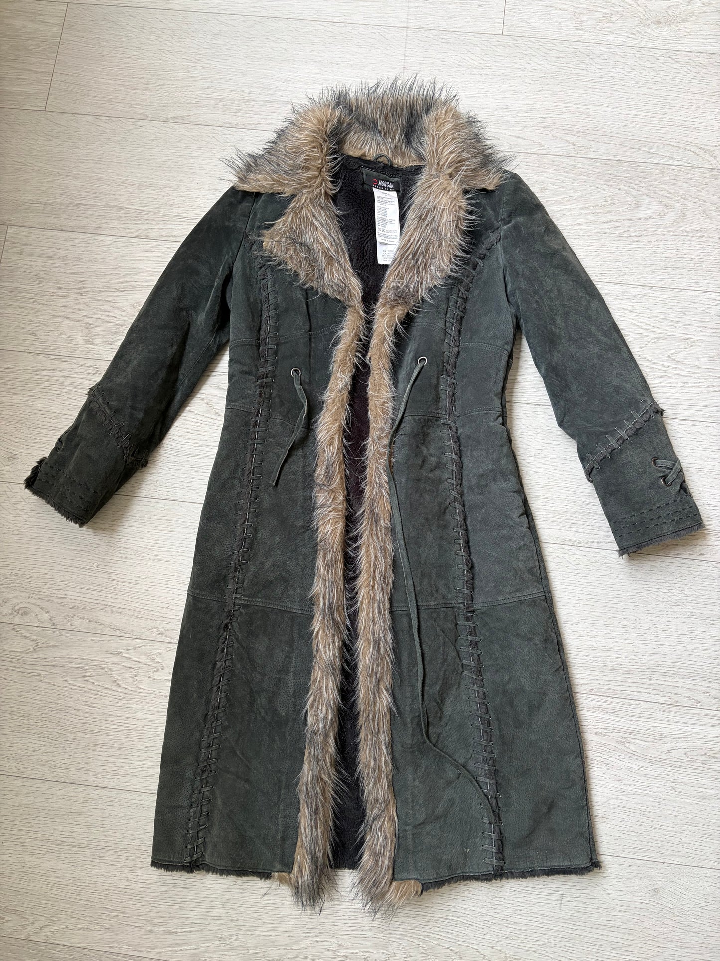Morgan Y2K Leather Lace-Up Maxi Coat #13196