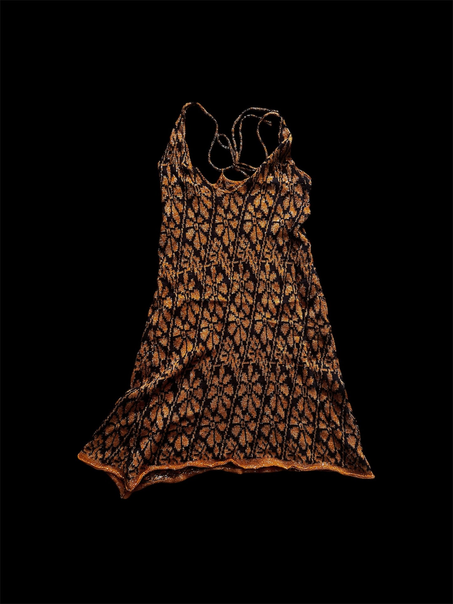 Vintage Y2K Kat. K Orange Knitted Cotton & Linen Glitter Dress