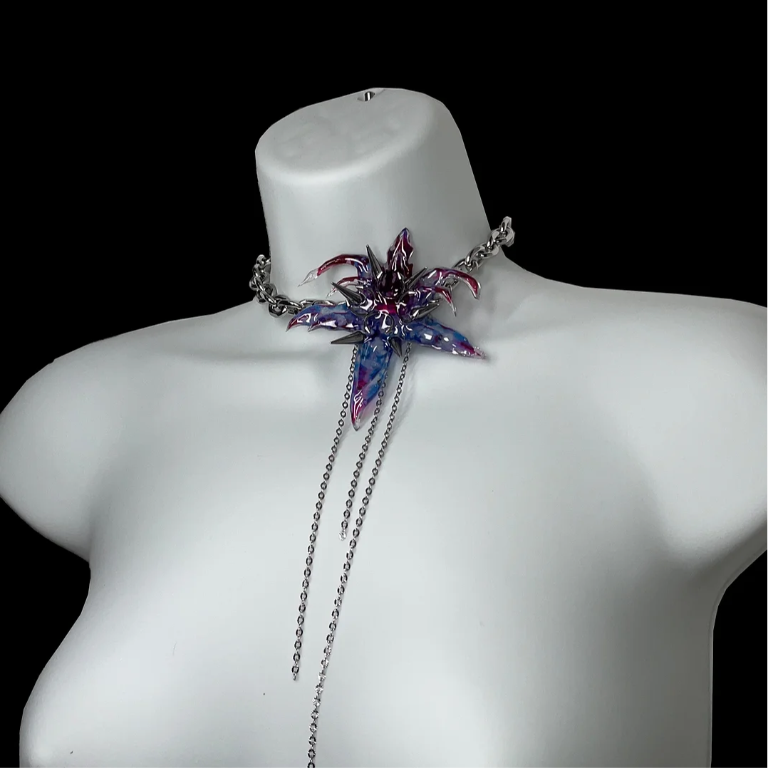 Dawnbreaker bloom Purple Blue 3D flower choker 666999 #7740