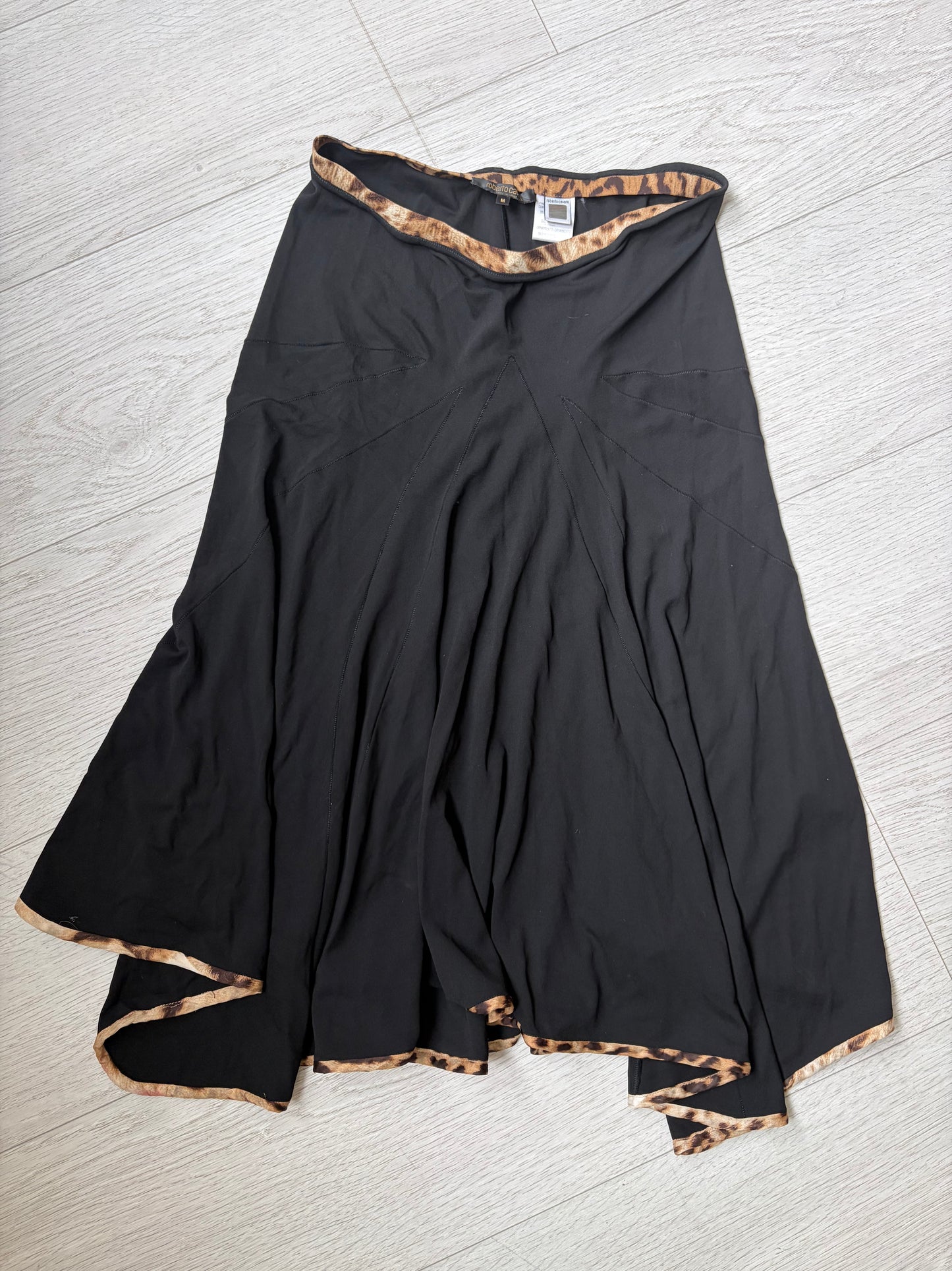 Roberto Cavalli Y2K Leopard-Trim Asymmetric Skirt #13217