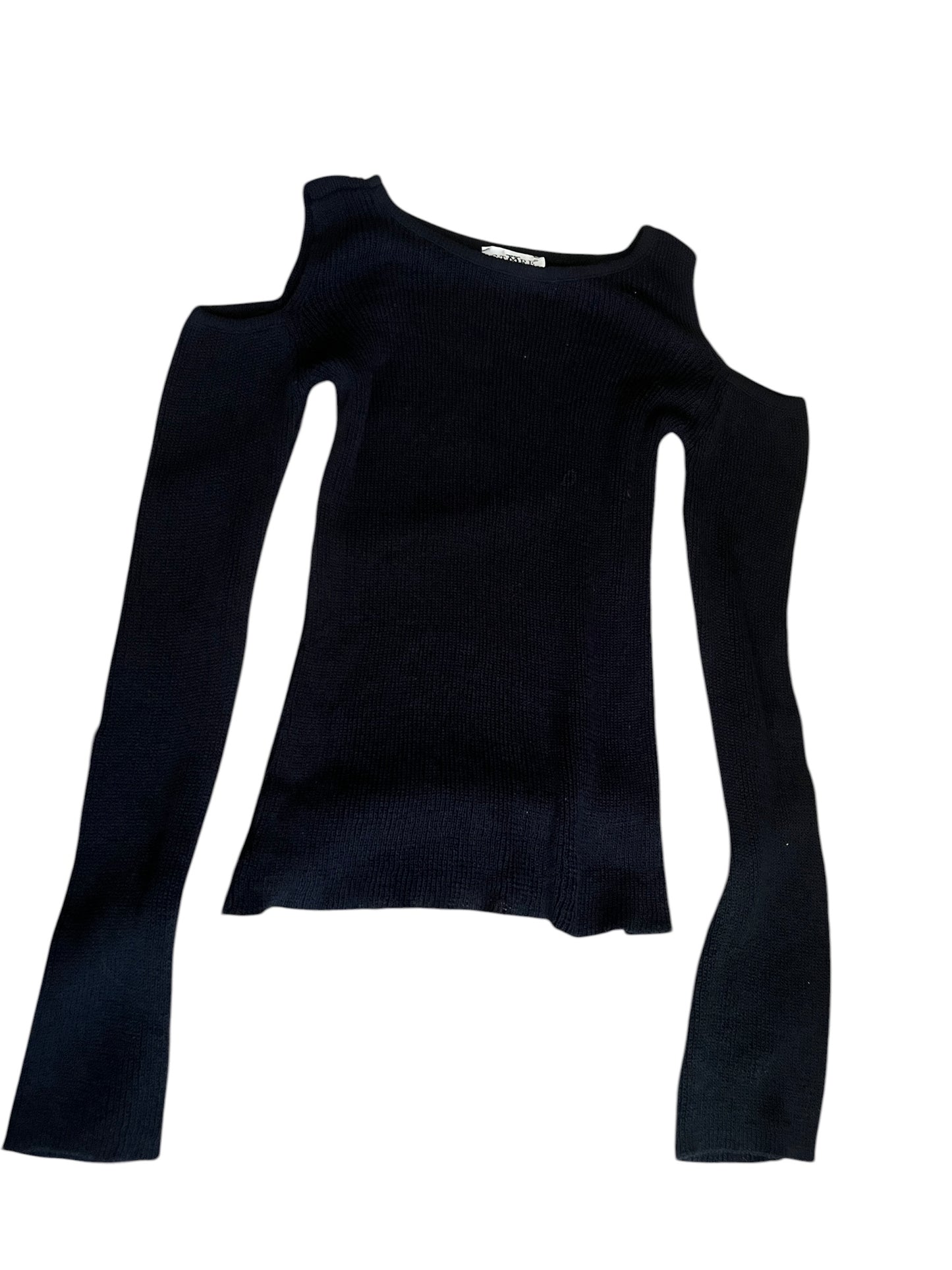 Cold Shoulder Ribbed Knit Top — Black Cut-Out #12195