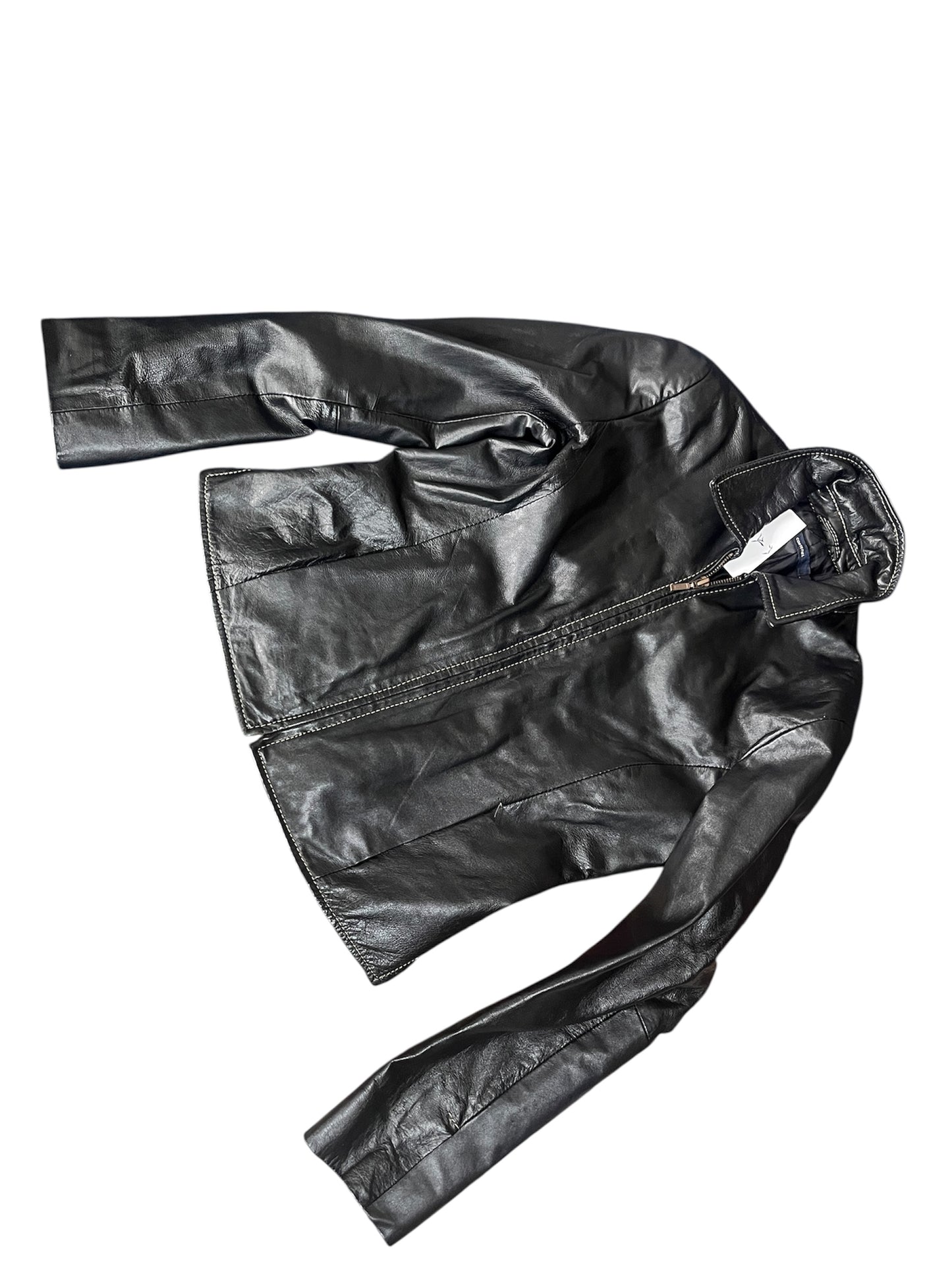 Cortefiel Black Lamb Leather Zip Jacket #11888