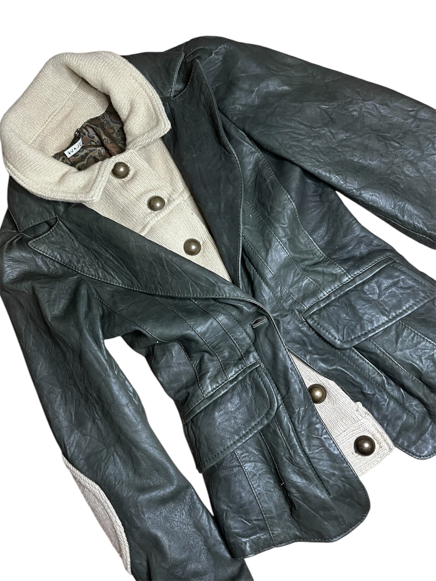 Two Layered Button Up Leather Jacket #6947