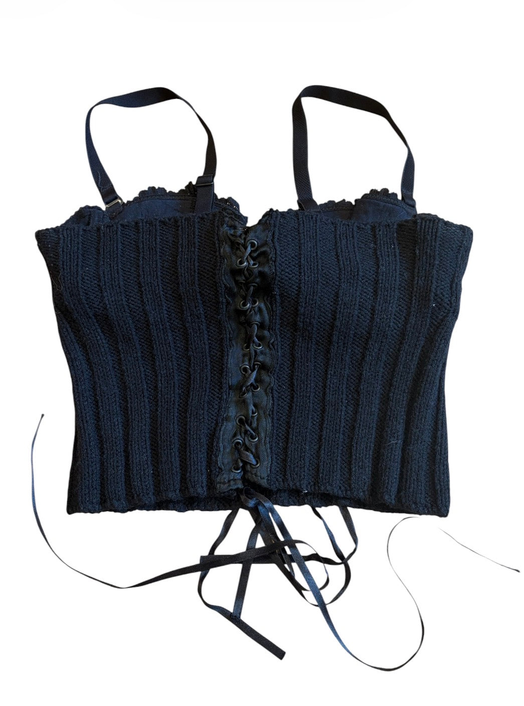 Pois Rib Knit Laced Corset Top #13375