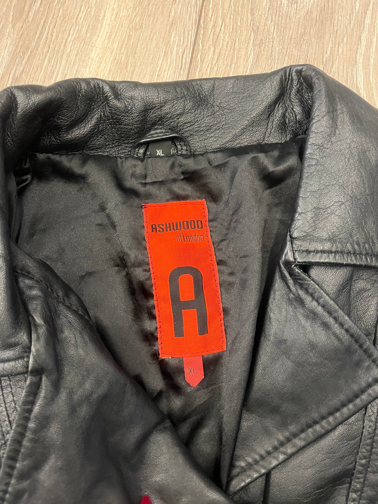 Black leather biker jacket #11383