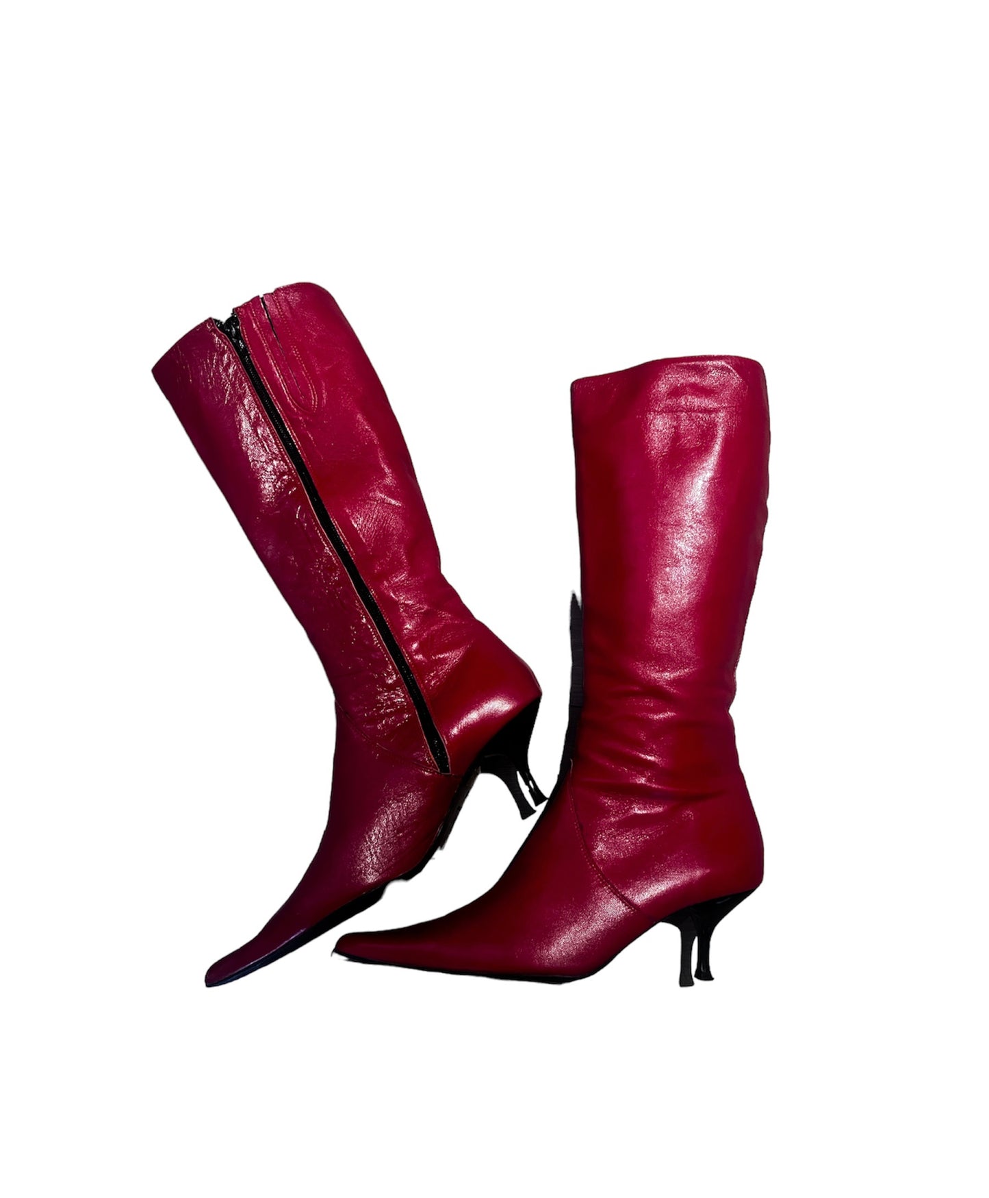 Deep Red Leather Boots 38 #3467