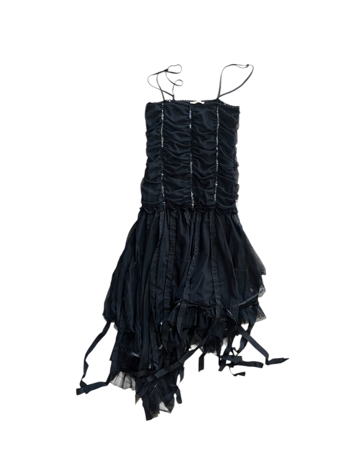 Ruched Black Lace Trim Dress #11986