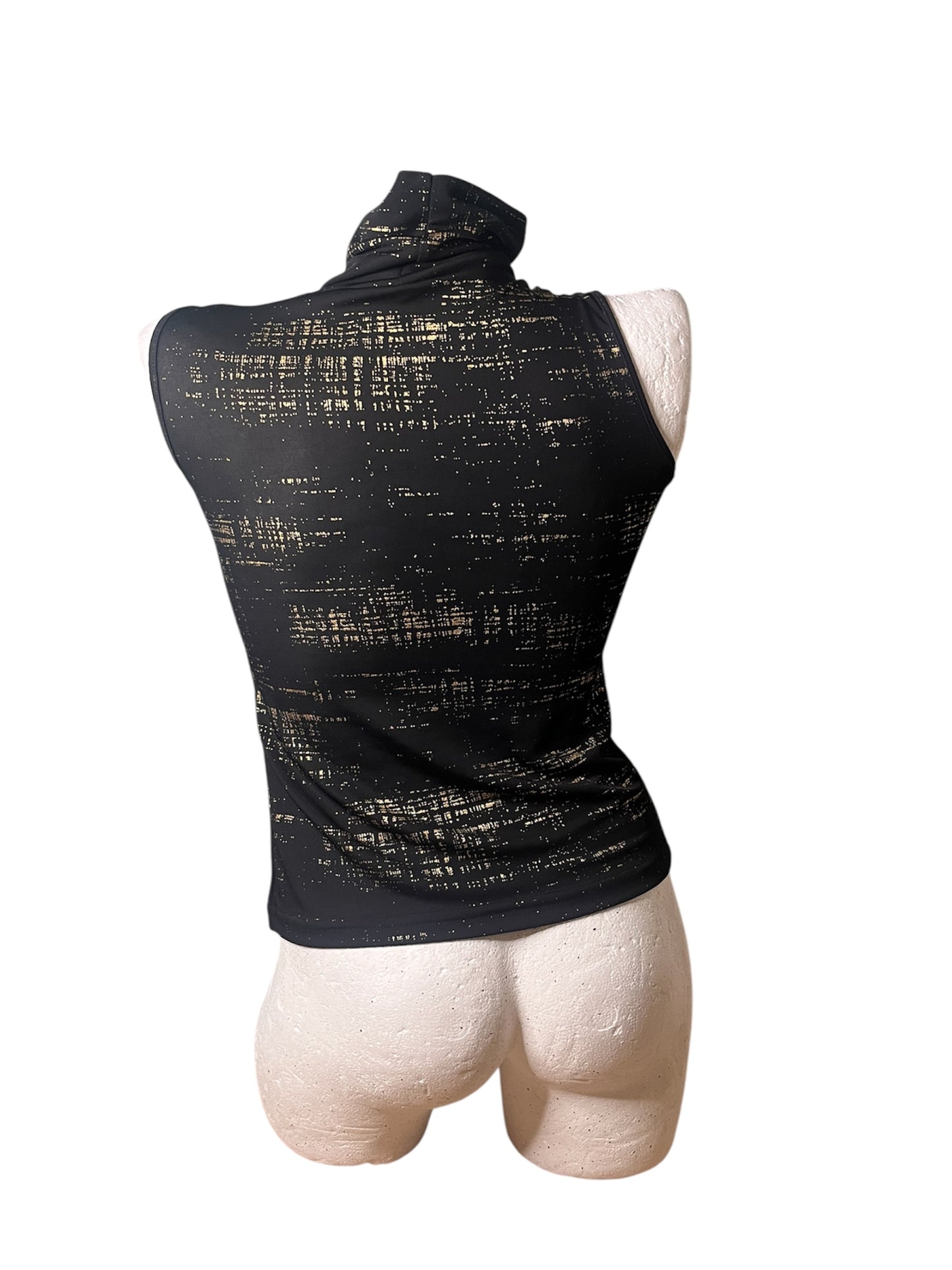 Black & Gold Textured Turtleneck Top #11614