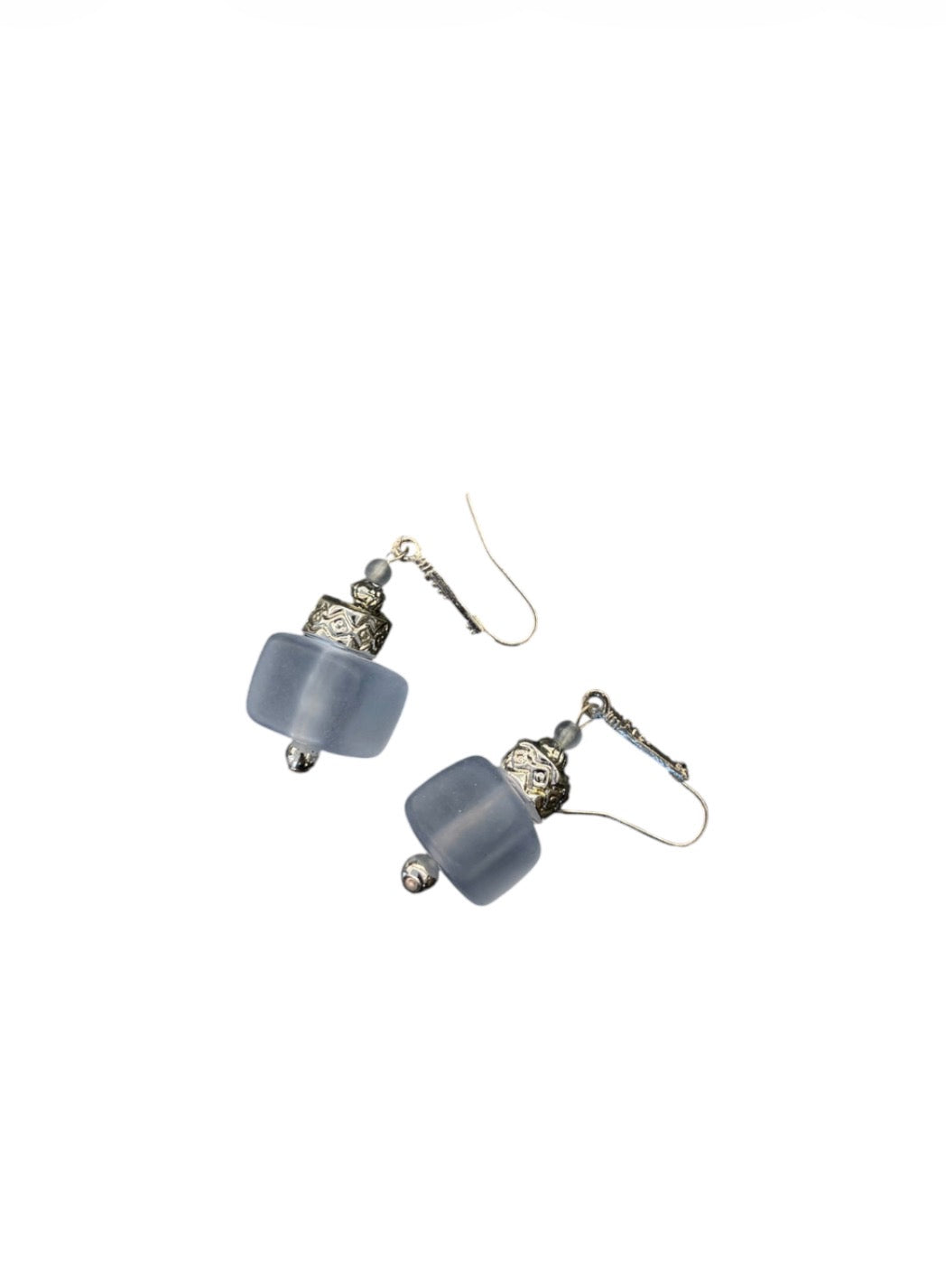 Lavender grey frosted bead earrings with silver-tone details