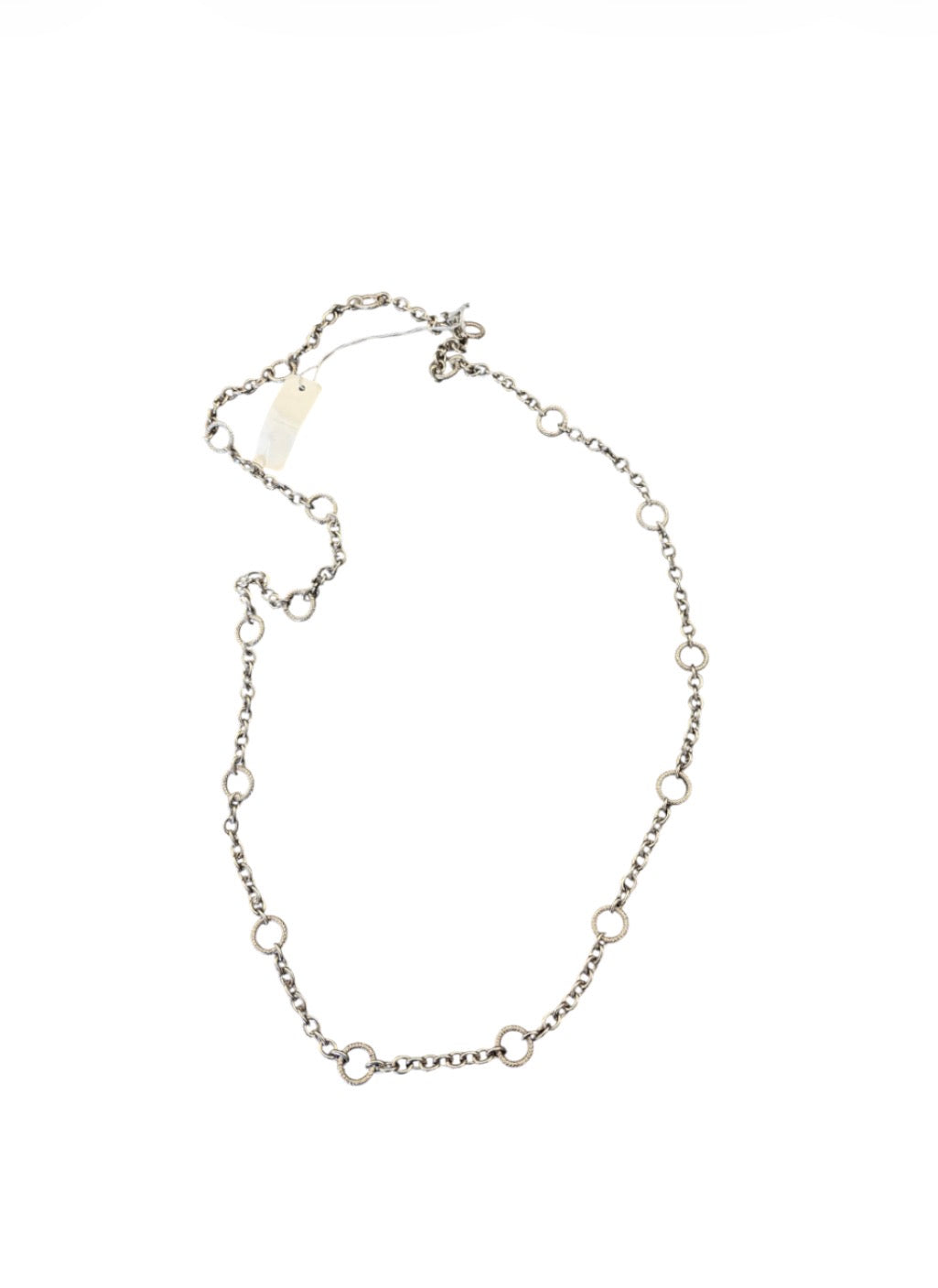 Silver-tone chain necklace with textured circular links
