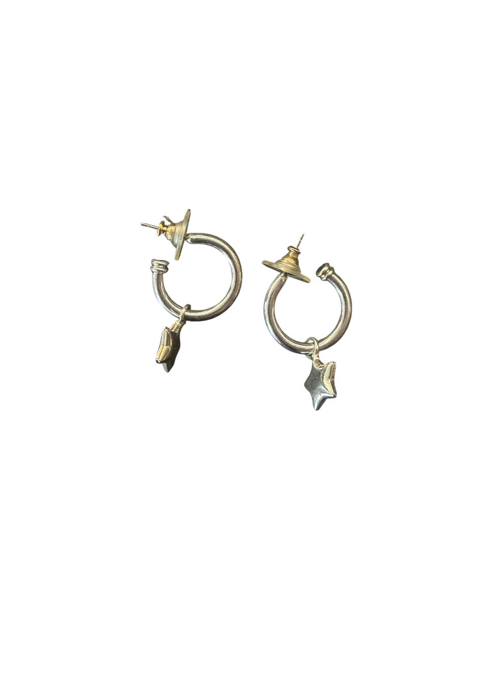 Silver-tone hoop earrings with hanging star charms