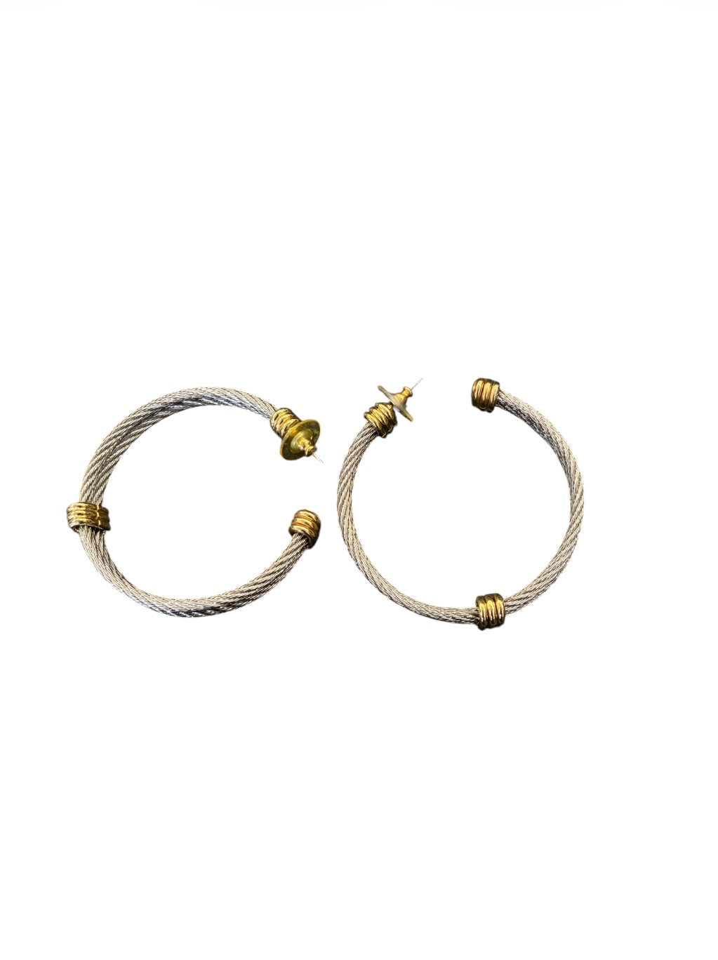 Textured silver-tone hoop earrings with gold-tone bands