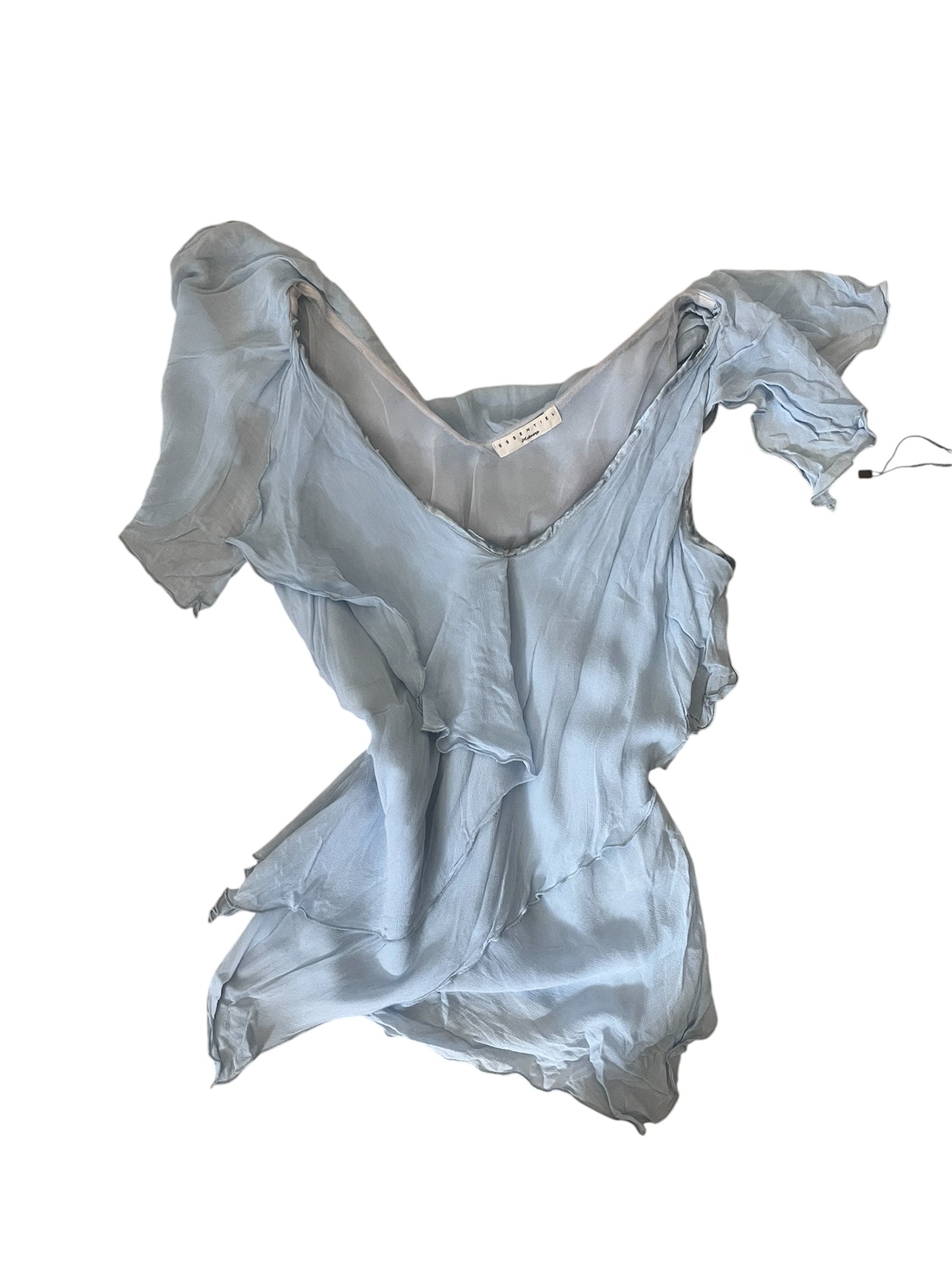 Powder Blue Draped Silk-Feel Viscose Blouse #12756