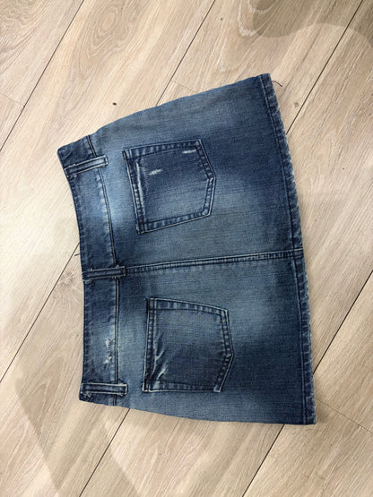 Please Distressed Denim Wrap Skirt #13319