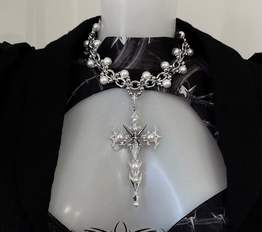 Iron Madonna pearls pendant necklace 666999 #8687