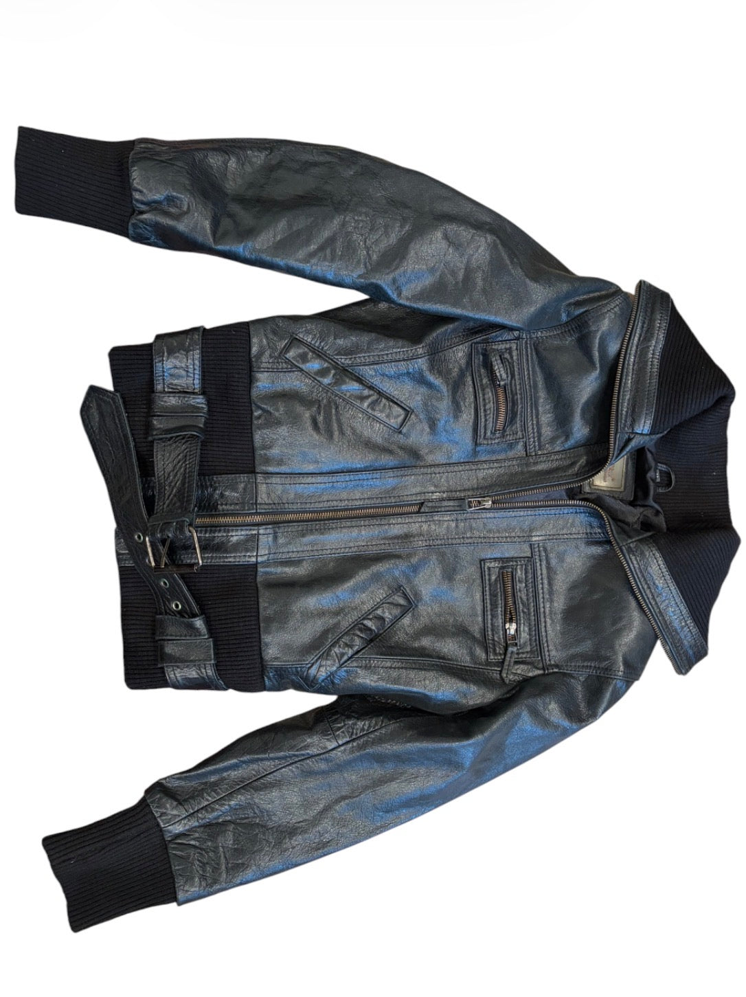 Aviatrix Belted Leather Bomber Jacket #13391