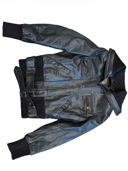 Aviatrix Belted Leather Bomber Jacket #13391