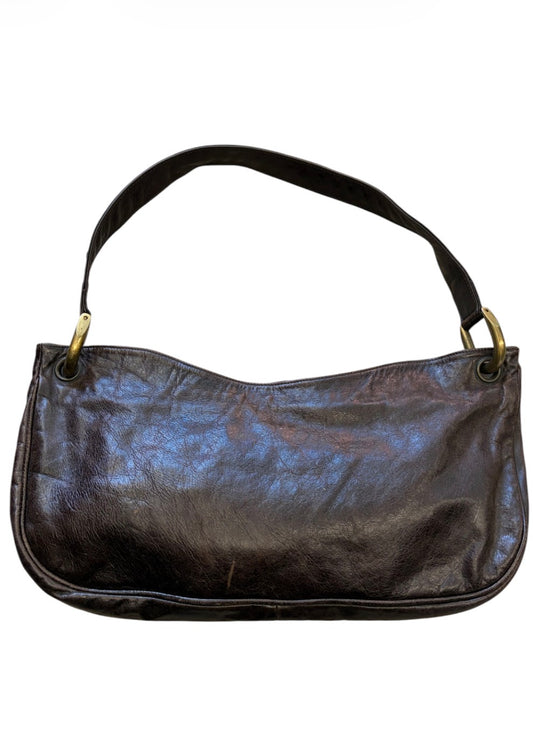 Dark Brown Shoulder Bag with Brass Hardware #13627