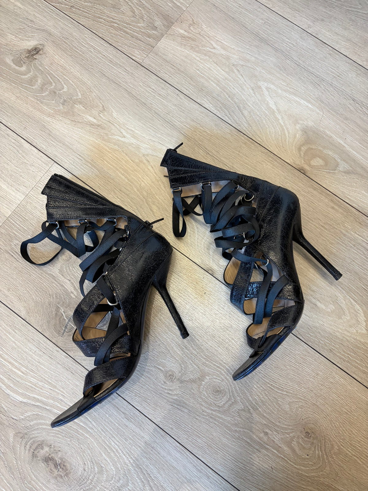 Jean Paul Gaultier Black Leather Lace-Up Heeled Sandals #9609